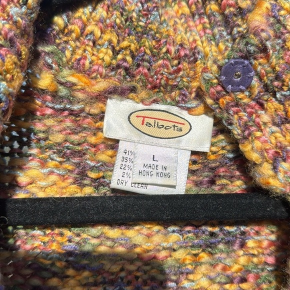 VTG TALBOTS Colorful Wool Blend Snap Button Knit Sweater Vest Cardigan - Picture 10 of 11
